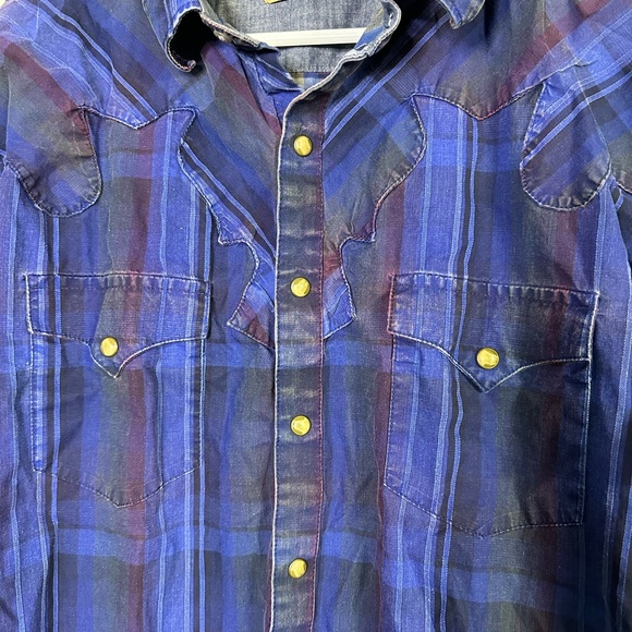 Wrangler Retro Blue Pearl Snap Buttoned Western Casual Shirt  Size XL - Picture 3 of 7